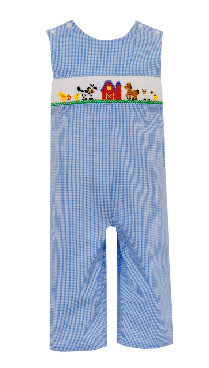 Petit Bebe Boys Blue Check Jon Jon - Smocked Farm Scene main image 0