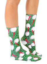 Load image into Gallery viewer, Novelty Graphic Crew Socks - Golf Balls & Tees on the Green