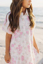 Load image into Gallery viewer, The Darcie Tween Dress - White & Pink Floral Embroidery