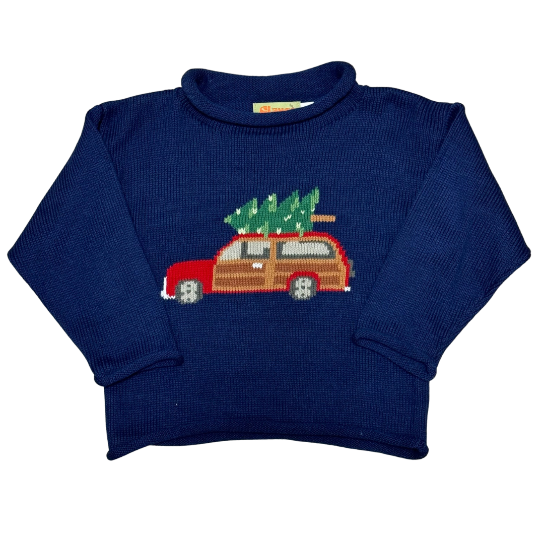 Red Trim Woody Wagon Christmas Tree Roll Neck Sweater | Claver/Luigi main image 0