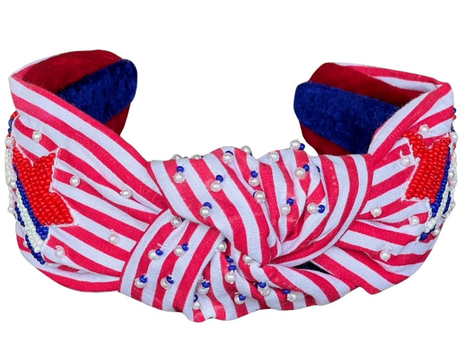 Patriotic Red, White And Blue Stripe Star Top Knot Headband  display picture 1