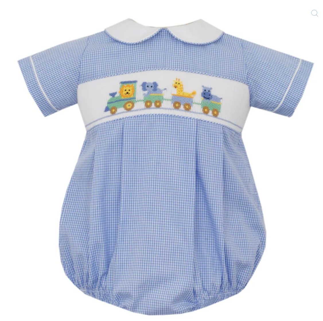 Anavini Baby Boys Blue Gingham Bubble - Embroidered Train Collar main image 1