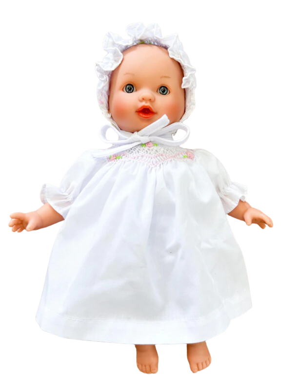 Abby Doll with Blue Eyes & White Smocked Bishop & Bonnet