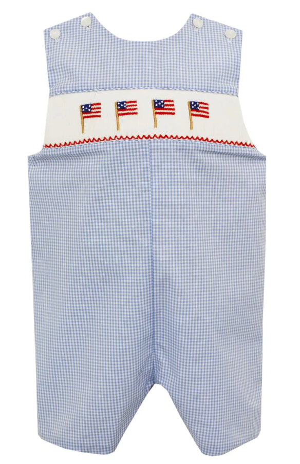 Shop Teeta Boys Blue Check Smocked Patriotic Jon Jon