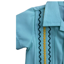 Load image into Gallery viewer, Green Stripe With Gold Guayabera Shirt
