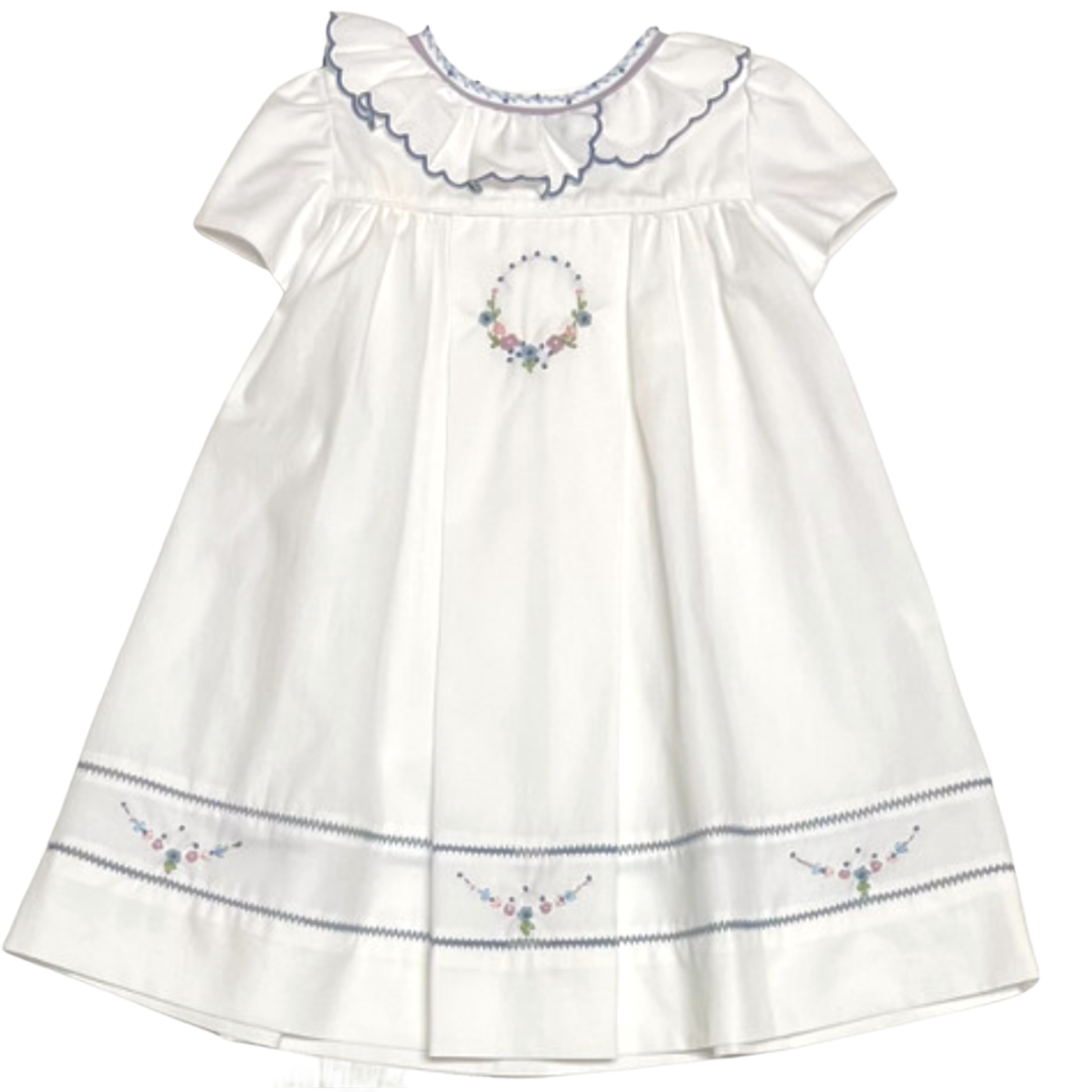 White Lavender Trim Ruffle Collar Dress main image 1