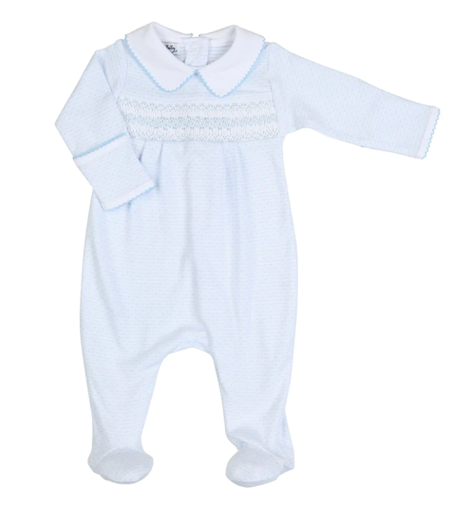 Blue Heart Print Smocked Footie