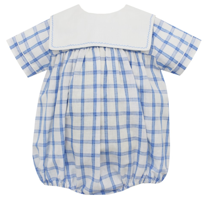 Sophie & Lucas Baby Boys Cuddle Cotton Check Bubble - Square Collar - Blue