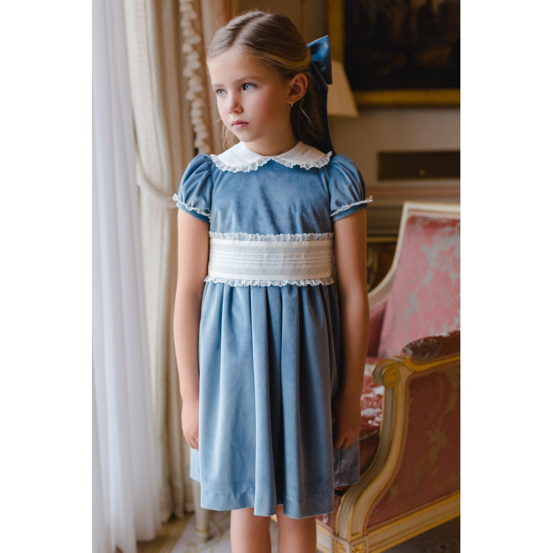 Dusty Blue Velvet Dress Belles & Beaux Dusty Blue Velvet Dress Belles & Beaux