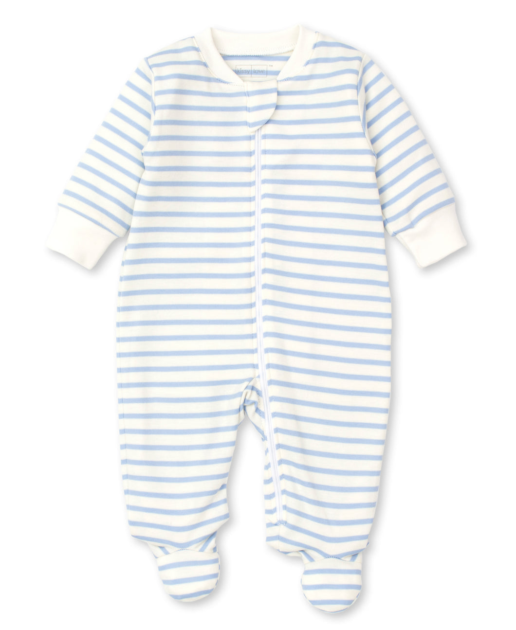 Basic Stripes Footie With Zipper - Blue