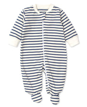 Load image into Gallery viewer, Basic Stripes Footie With Zipper - Navy
