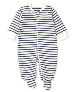 Basic Stripes Footie With Zipper - Navy