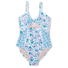 Load image into Gallery viewer, Blue Floral Patchwork Girls Monokini Swimsuit
