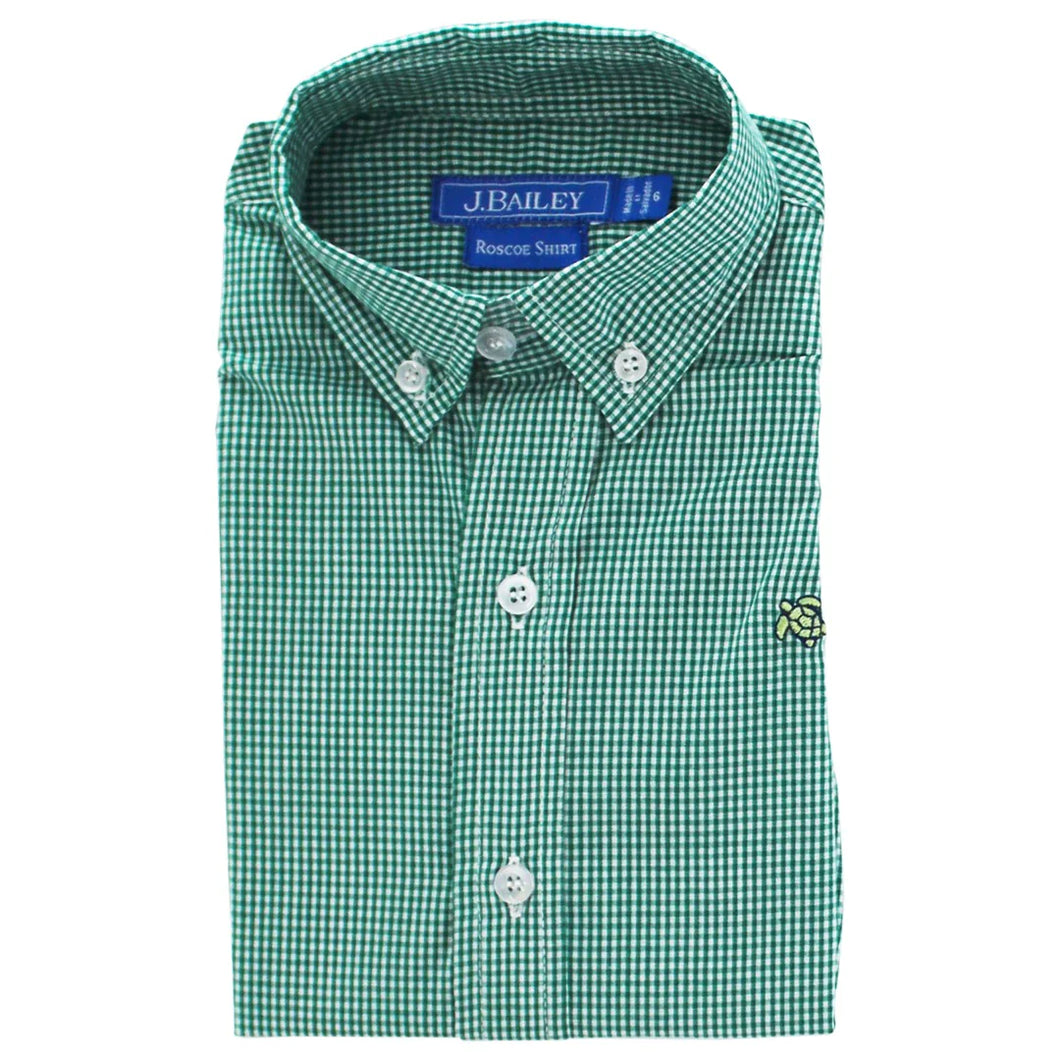 Green Microcheck Button Down Shirt