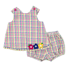 Load image into Gallery viewer, Seersucker Top And Bloomer Set With Flowers
