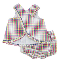 Load image into Gallery viewer, Seersucker Top And Bloomer Set With Flowers
