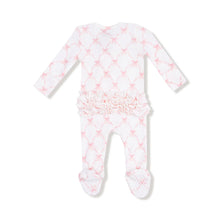 Load image into Gallery viewer, Ribbon Bow Trellis Two Way Ruffle Zipper Footie
