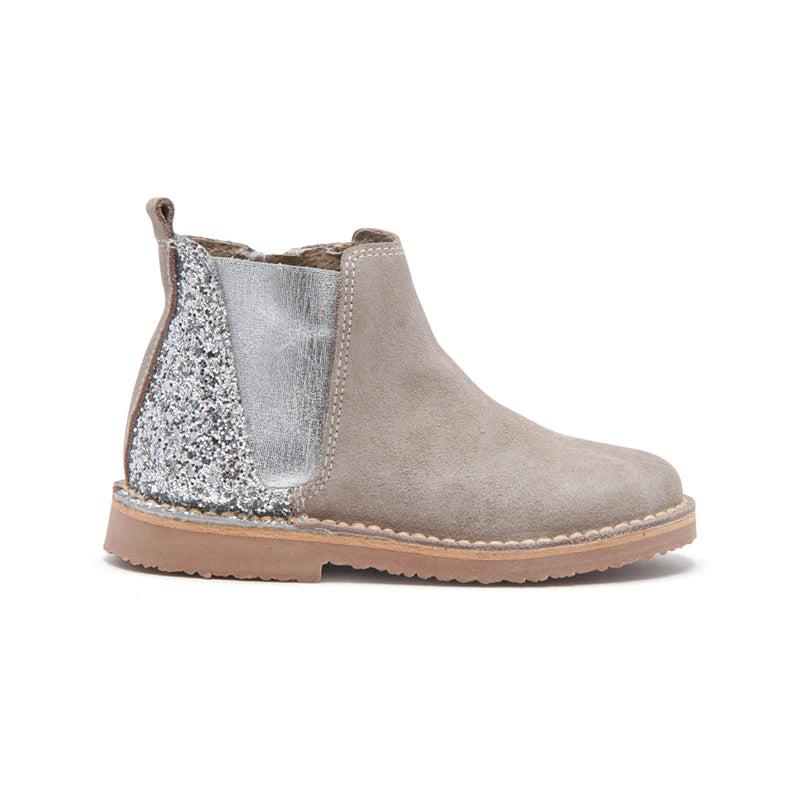 Taupe Glitter And Suede Chelsea Boots