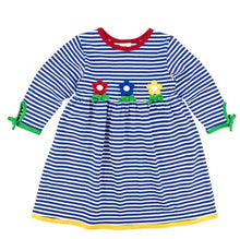 Load image into Gallery viewer, Royal Stripe Knit Dress With Flowers
