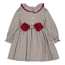 Load image into Gallery viewer, Josephine Smocked Dress - White, Navy And Burgandy Check
