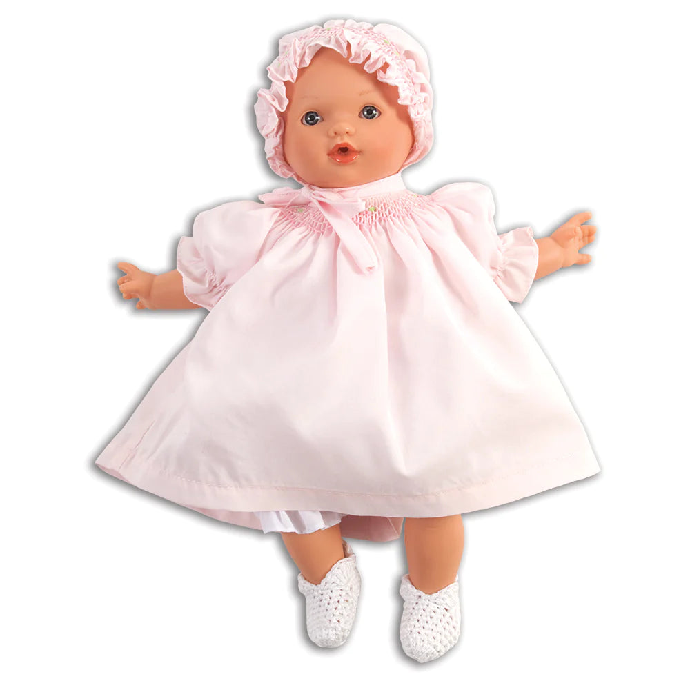 Abby Doll With Brown Eyes & Pink Smocked Bishop & Bonnet