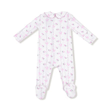 Load image into Gallery viewer, Smocked Peter Pan Snap Footie - Dainty Buds And Bows Stripe

