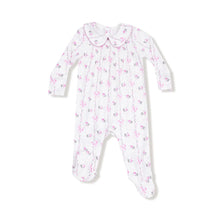 Load image into Gallery viewer, Smocked Peter Pan Snap Footie - Dainty Buds And Bows Stripe
