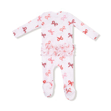 Load image into Gallery viewer, Candy Cane Bows Two Way Ruffle Back Zipper Footie
