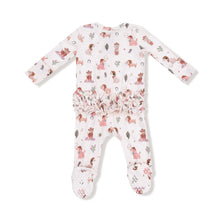 Load image into Gallery viewer, Cowgirl Dogs Two Way Ruffle Back Zipper Footie
