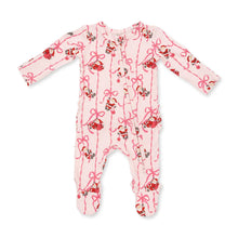 Load image into Gallery viewer, Bows And Santa Ruffle Back Two Way Zipper Footie
