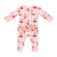 Load image into Gallery viewer, Bows And Santa Ruffle Back Two Way Zipper Footie
