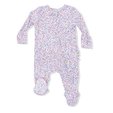 Load image into Gallery viewer, Elizabeth's Garden Two Way Ruffle Back Zipper Footie
