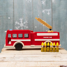 Load image into Gallery viewer, Wooden Fire Truck With Firefighters
