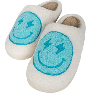 Turquoise And White Lightning Happy Slippers