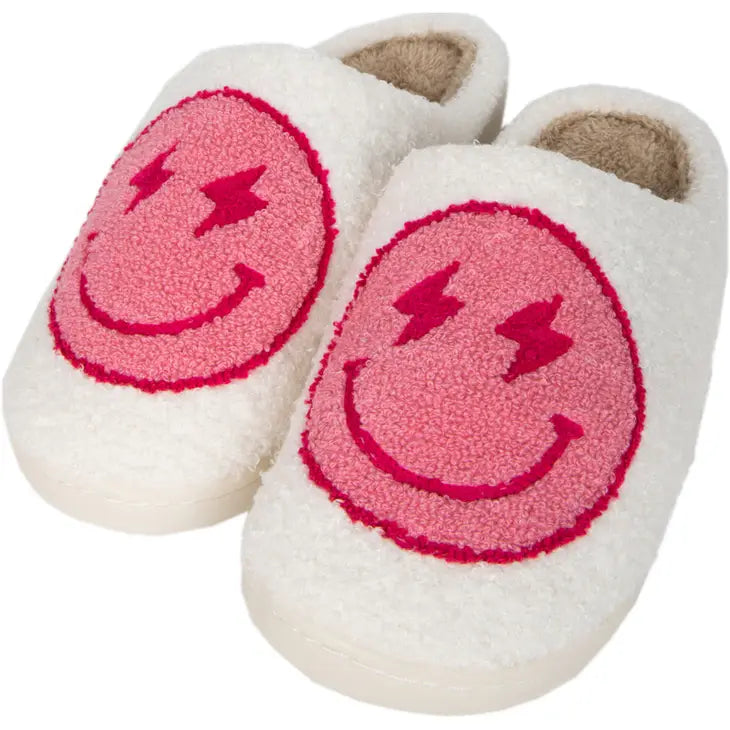 Hot Pink And White Lightning Happy Slippers