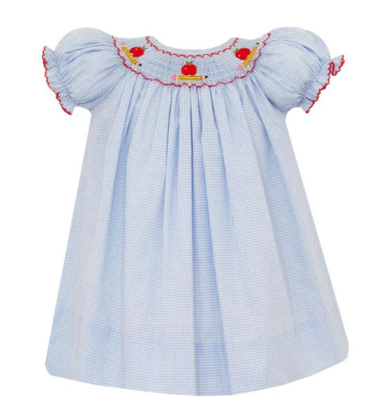 Apples And Pencils Blue Gingham Bishop