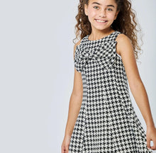 Load image into Gallery viewer, Houndstooth Flare Dress With Double Bow
