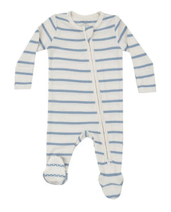 Ribbed Stripe Two Way Zipper Footie - Glacier Lake