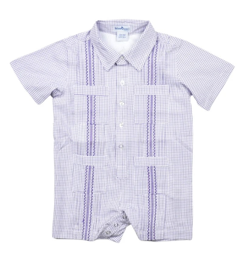 Purple Short Sleeve Guayabera Romper