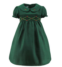 Load image into Gallery viewer, Green Floral Smocked Silk Dress
