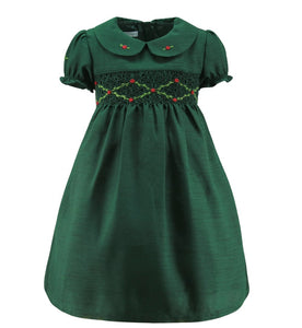 Green Floral Smocked Silk Dress