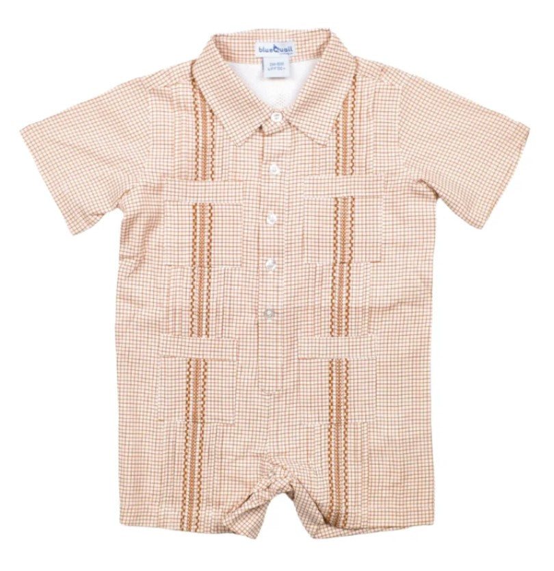 Burnt Orange Short Sleeve Guayabera Romper