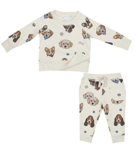 Vintage Puppy Faces Raglan Sweatshirt Jogger Set