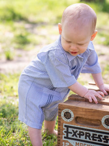 Navy Short Sleeve Guayabera Romper