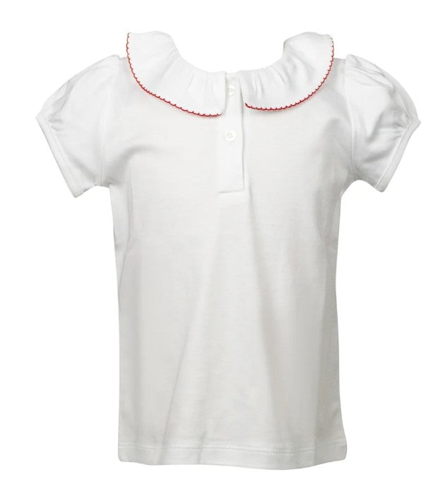 White Short Sleeve Shirt With Red Trim
