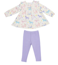 Load image into Gallery viewer, French Terry Fun Unicorns Ruffle Top Tunic And Ribbed Leggings
