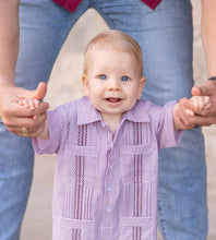 Load image into Gallery viewer, Maroon Short Sleeve Guayabera Romper
