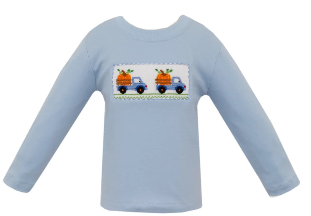 Blue Knit Pumpkin Truck Long Sleeve T-Shirt