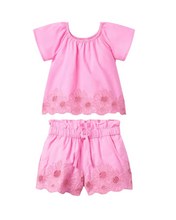 Load image into Gallery viewer, Embroidered Floral Hem Top And Shorts

