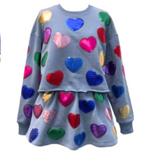 Load image into Gallery viewer, Kids Dusty Blue Rainbow Foil Heart Sweatshirt
